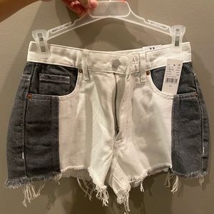 Jean shorts. Two toned, Black and white.
